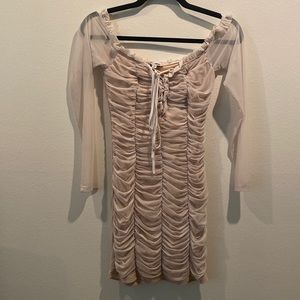 Off The Shoulder Fitted Nude Mini Dress
